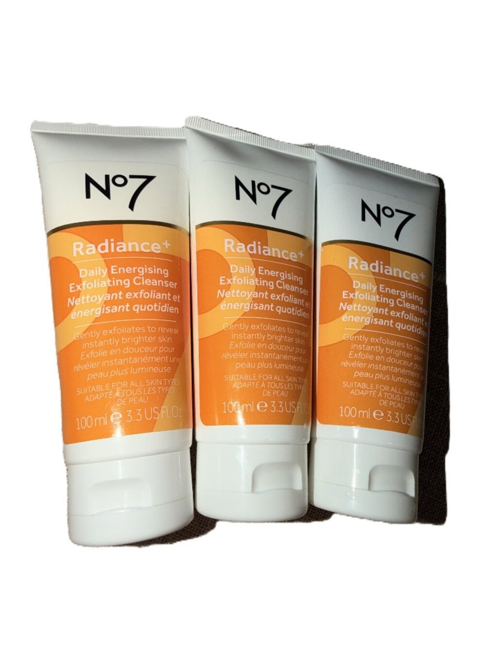 No7 Radiance+ Daily Energising Exfoliating Cleanser 3.3 oz  Lot of 3